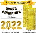 Happy New Year Decorations 2022 Kit - New Years Eve Party Supplies 2022 - Includes 40Inch 2022 Balloons, Happy New Years Banner, Photo Booth Props, Glasses, Foil Curtain, Hanging Swirls, Pompoms.