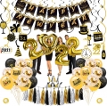 New Years Eve Party Supplies 2023 - New Years Party Decorations Pack Including 16 Balloons, 10 Confetti Balloons, 18 Hanging Swirls, 10 Blowouts, 15 Tissues Tassels, and a Happy New Year Banner, Great Decorations for New Years Eve Party