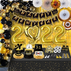 New Years Eve Party Supplies 2023 - New Years Decorations Kit Includes 65 Balloons Arch, 6 Paper Fans, 6 Table Centerpieces, 6 Hanging Swirls, a Happy New Year Banner, 2022 Foil Balloons, 2 Foil Fringe Curtains, 10 Blowouts, 6 Glasses and a Tablecloth