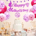 Happy Mothers Day Glitter Banner Party Supplies Set Decorations Party Banner Cake Toppers Balloons 21Pack Mom Day Pattern Mother's Birthday Party Banner Backdrop Decorations