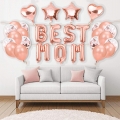 Happy Mothers Day Balloons Banner Set Rose Gold Aluminum Foil Letter Balloon Heart Star Confetti Latex Balloons Mom Balloons for Mothers Day Party Decorations(Best Mom)
