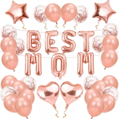 Happy Mothers Day Balloons Banner Set Rose Gold Aluminum Foil Letter Balloon Heart Star Confetti Latex Balloons Mom Balloons for Mothers Day Party Decorations(Best Mom)