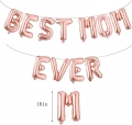 Best Mom Balloons Banner Happy Mother's Day Party Decorations,16 Inch Rose Gold Best Mom Ever Foil Balloon Banner Heart Balloons Crown Balloons with Glitter Mom Cupcake Toppers for Mother's Day Party
