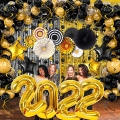 Black and Gold Graduation Party Decorations 2022 Kits - 40inch 2022 Foil Balloons, Graduations Balloons Garland, Glitter Circle Dot Garland Streamer, Fringe Curtain, Paper Fans and Hanging Swirls for 2022 Graduation Decoration Black and Gold