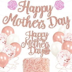 Happy Mother's Day Decorations Pack - Rose Gold Glitter Garland and Cake Topper Decorations I Love Mom Thanks Mom Photo Props Home Celebrate Party Decor Backdrop