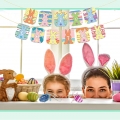 Easter Decoration Set, Bunny Decor Banner Balloon Kit, Easter Accessories for Home Party Favors Supplies, Banner/Cake Topper/Balloons/Egg Ornaments