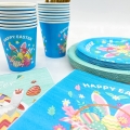 Easter Decorations - Easter Plates and Napkins Party Supplies Pack Serves 16 Guests, Including 32 Plates, 16 Cups, Napkins, Forks, Spoons,Knives, 2 Tablecloths, and a Happy Easter Banner