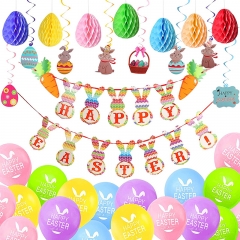Easter Party Decorations Supplies Kits 44PCS for Home Easter Eggs Spring Paper Fans Easter Bunny Pattern Banner Easter Party Decorations Kit Party Supplies