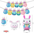 26 pcs Happy Easter Party Decorations Set, Happy Easter Banner Balloon Kits, 30.7 Inches Bunny Foil Balloons Colorful Latex Balloons for Indoor Outdoor Kids Easter Day Party Supplies