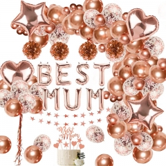 Mother’s Day Party Decorations Rose Gold Balloons Garland Kit Happy Mothers Day Latex Balloons Decors for Women Mummy Grandma with BEST MUM Heart Star Foil Balloons for Birthday Baby Shower Supplies