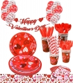 Valentines Plates,Party Supplies Serves 16,Valentines Day Decorations,Complete Pack Includes banner,Red Heart Plates,Napkins,Tablecloth, Banner, Cups,Straws and Valentines day balloons(150PCS)