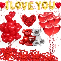 40 Pack I Love You Balloons and Heart Balloons Kit with 1000 Pcs Dark-Red Silk Rose Petals Wedding Flower Decoration Love-Bear Red Heart Balloons for Valentine Day Party Decorations