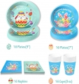 Easter Decorations - Easter Plates and Napkins Party Supplies Pack Serves 16 Guests, Including 32 Plates, 16 Cups, Napkins, Forks, Spoons,Knives, 2 Tablecloths, and a Happy Easter Banner