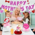 11 Pcs Mother's Day Decoration Set Include 9 Pcs Mother's Day Honeycomb Centerpiece Table Decorations and 2 Pcs Happy Mother's Day Banner Glitter Heart Bunting Garland for Mother's Day Party Supplies