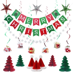 Christmas Party Theme Decoration kit supplies ，honeycomb paper cap，Christmas paper tree
