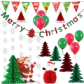 Christmas Party Theme Decoration kit supplies ，Christmas paper fans，paper tassels，paper fans，paper tree,pom poms，Santa Claus