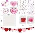 23PCS Valentines Day Decorations Party Kit with Felt Heart Banner Garland Red Pink Glitter Hanging Swirls Tissue Paper Fans Poms Conversation Cardstock Valentines Day Decor for The Home