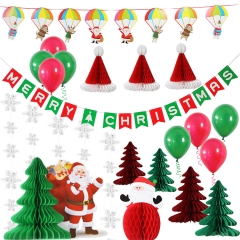 Christmas Party Theme Decoration kit supplies ，Christmas paper fans，paper tassels，paper fans，paper tree,pom poms，Santa Claus