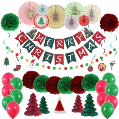 Christmas Party Theme Decoration kit supplies ，Christmas paper fans，paper tassels，paper fans，paper tree,pom poms