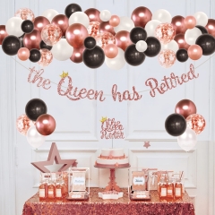 Retirement Party Decorations for Women, Gold Glitter The Queen Has Retired Banner, Cake Topper, Rose gold Balloons Garland Decoration Kit, Retirement Office Farewell Party Decorations.