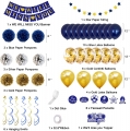 Farewell Party Decorations Supplies Kit for Women Men, We Will Miss You Going Away Party Balloons Decorations Banner Blue & Gold, Happy Retirement Party Decoration for Coworkers Goodbye Paper Pompoms Hanging Swirls Latex Confetti Balloon Decor