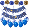 We Will Miss You Supplies Kit, We Will Miss You Banner, 10Pcs Balloons, 12Pcs Swirl, 6Pcs Pom for Retirement Farewell Going Away Office Work Party Decorations Blue Gold