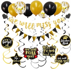 We Will Miss You Party Supplies Decorations - Gold We Will Miss You Banner, Triangle Flag Banner, Hanging Swirls, Balloons for Going Away Graduation Retirement Office Leaving Farewell Goodbye Party Decorations