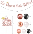 Retirement Party Decorations for Women, Gold Glitter The Queen Has Retired Banner, Cake Topper, Rose gold Balloons Garland Decoration Kit, Retirement Office Farewell Party Decorations.