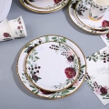 200Pcs Floral Party Supplies and Decorations Disposable Floral Paper Plates Gold Foil greenery party supplies for Wedding Bridal Shower Birthday Baby Shower Garden Tea Theme