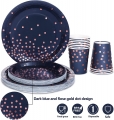Blue Party Supplies Rose Gold Dots Dark Blue Party Plates Napkins and Cups Set Wedding Shower Decorations for Baby Shower Birthday Holiday Serve 24 Guests