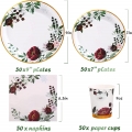200Pcs Floral Party Supplies and Decorations Disposable Floral Paper Plates Gold Foil greenery party supplies for Wedding Bridal Shower Birthday Baby Shower Garden Tea Theme