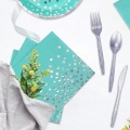 Teal and Silver Party Supplies 140 Pieces Silver Dot Disposable Party Dinnerware -Teal Paper Plates Napkins Cups, Silver Plastic Forks Knives Spoons for Girls Boys Birthday Baby Shower Decorations
