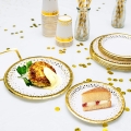 Gold Party Supplies Set - Disposable Paper Dinnerware Set Serves 24 - White and Gold Dinner/Dessert Party Plates, Napkins, Cups, Straws, Gold Tablecloth, Confetti For Wedding Bridal Showers, Brunch Decorations, Birthday Decorations and Baby Showers