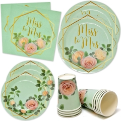 Miss To Mrs Party Supplies Tableware Set 24 9 Dinner Plates 24 7 Dessert Plate 24 9 Oz Cups 50 Lunch Napkins Gold for Engagement Wedding Disposable Paper Goods Bridal Shower Dinnerware Decor