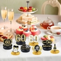 Happy 60th Anniversary Decorations Table Honeycomb Centerpiece, 8pcs 60 Wedding Anniversary Party Supplies, Black Gold Sixty Year Anniversary Table Topper Decor Kit