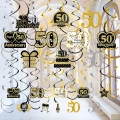 30pcs 50th Anniversary Decorations Hanging Swirl Party Supplies, Happy 50th Wedding Anniversary Hanging Swirl Decorations, Black Gold 50 Year Anniversary Theme Decor Sign