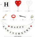 Happy Anniversary Banner Sign Wood Bunting Garland Streamer White and Red Love Heart Balloon and LED String Light for Vintage Rustic Wedding Anniversary Party Decorations Supplies