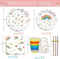 Rainbow Party Supplies, Rainbow Birthday Decorations Includes Rainbow Plates, Cups, Straws and Napkins for Baby Shower Carnival Themed Rainbow Birthday Party Supplies, 16 Guests