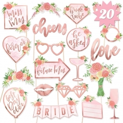 Confetti Bridal Shower, Wedding Photo Booth Props - 20 Pieces, pre-Assembled - Rose Gold Bachelorette Party Decorations, Bride to Be, Miss to Mrs