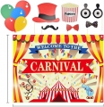 Circus Carnival Banner Backdrop, Carnival Party Supplies, 36PCS Carnival Photo Booth Props and 21 PCS Carnival Balloons for Circus Carnival Party Supplies Decorations