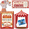 Carnival Photo Booth Props - 41-pc Photobooth Kit with 8 x 10-Inch Sign, 60 Glue Dots, 45 Sticks - Circus Theme Party Decorations - Carnival Backdrop