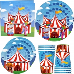 Circus Animal Party Supplies Tableware Set 24 9 Plates 24 7 Plate 24 9 Oz. Cups 50 Lunch Napkins for Red and White Striped Tent Carnival Birthday Baby Shower Picnic Barbecue Disposable Paper Goods