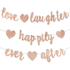 3Pcs Rose Gold Glitter Love Laughter and Happily Ever After Banner - Wedding Shower Decorations - Bridal Shower Decorations - Bachelorette, Bridal & Engagement Party Decorations
