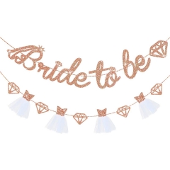 Rose Gold Bride To Be Banner Sign Double Sided Glitter Paper 3D Wedding Dress Diamond Bride Garland for Bridal Shower Wedding Engagement Bachelorette Hen Party Decorations Supplies
