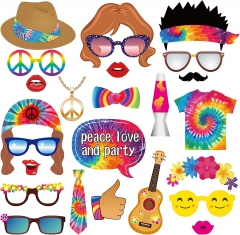 Tie Dye Party Photo Booth Props Kit - 25Pcs for Tie Dye Party Supplies Retro 60s 70s Rainbow Theme Hippy Carnival Art Woodstock Party Decorations and Favors,1970s Throwback Disco Fever Birthday Party