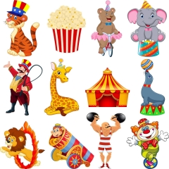 24 Pieces Carnival Cutouts Party Supplies, Circus Theme Birthday Party Favors Circus Animals, Clown Performers Carnival Party Decoration