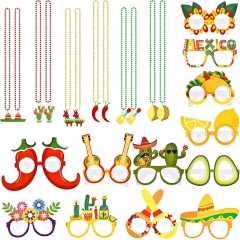 24 Pieces Fiesta Party Decorations Fiesta Eyeglass Paper Glasses Fiesta Eyewears Fiesta Bead Necklaces Cactus Taco Avocado Corn Photo Props for Mexican Themed Fiesta Carnival Party