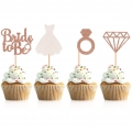 48 Pcs Glitter Bride to be Cupcake Toppers Diamond Ring Wedding Dress Cupcake Picks for Wedding Engagement Bridal Shower Party Decorations