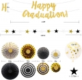 Graduation Decorations 2022 Black and Gold, Happy Graduation Banners with Paper Fans Star Garland Confetti Balloons Set for Grad Party Supplies