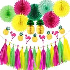 Hawaiian Party Decoration Kit Flamingo Birthday Party Decoration Paper Fans Tissue Paper Pineapple Honeycombs Tropical Party Flamingos and Pineapples Banners Tassel Garlands Decorations Supplies Kit for Birthday, Bridal & Baby Shower Themed Hawaiian Beach Pool Summer